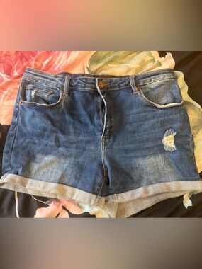 Fashion Nova Distressed Blue Denim Roll-Cuff Shorts